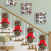 cheap Wreaths, Garlands &amp; Swags-Christmas Wreaths Xmas Swags with Lights Cordless Prelit Stairway Stairway Staircase Window Wall Decoration Teardrop Trim Wreath Rattan Shopping Mall Hotel Outdoor