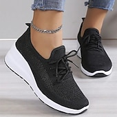 preiswerte Damen-Sneaker-Damen Turnschuhe Schuhe mit innerer Höhenerhöhung Outdoor Täglich Feste Farbe Sommer Keilabsatz Runde Zehe Sport Brautkleider schlicht Komfort Rennen Wanderschuhe Fliegendes Weben Gummiband Schwarz