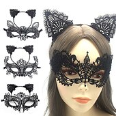 economico Maschera di Halloween &amp; Accessori-maschera mascherata in pizzo per donna, maschera mascherata nera per donna maschera per gatti fascia per orecchie di gatto con girocollo a cuore