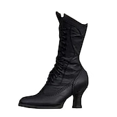 cheap 1920s-Women&#039;s Brown Faux Leather Victorian Lace-Up Boots with Low Heel - Classic and Elegant for Cosplay, Costume Parties, and Vintage-Inspired Outfits