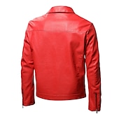 preiswerte Kunstlederjacke-Herren Kunstlederjacke übergangsjacke Bikerjacke Rote Lederjacke Party Alltagstauglich Thermowarm Winddicht Kunstpelzbesatz Herbst Einfarbig Punk Mode Revers Regulär Kunstleder Schlank Schwarz Rote