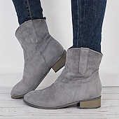 abordables Bottines-bottines western en faux daim marron pour femmes – bottes de cowboy à talon bas de style vintage pour tenues décontractées