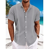 cheap Vacation-Men&#039;s Shirt Linen Shirt Guayabera Shirt Band Collar Shirt Summer Shirt Beach Wear Plain Vacation Curise Black White Blue Green Short Sleeve Collar Summer Clothing Apparel
