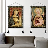 tanie zabytkowe gobeliny-zestaw 2 sztuk w stylu vintage średniowieczny tkany gobelin ścienny dekoracja koc kurtyna wisząca sypialnia dekoracja salonu nordycka bawełniana lniana frędzel 14 &quot;x 20&quot;