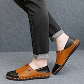 cheap Men&#039;s Slip-ons &amp; Loafers-Men&#039;s Casual Leather Loafers – Slip-On Two-Tone Driving Shoes with Non-Slip Sole for Daily Wear