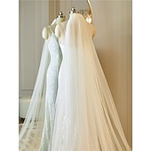 cheap Wedding Veils-One-tier Lace Applique Edge / Lace Wedding Veil Cathedral Veils with Embroidery / Appliques / Paillette 137.8 in (350cm) Tulle