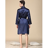 cheap Men&#039;s Robes-Men&#039;s Robe Silk Robe Sleepwear Plain Stylish Casual Comfort Home Daily Bed Faux Silk Comfort Summer Spring Silver Blue