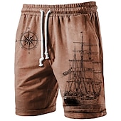 cheap Men&#039;s 3D Sweat Shorts-Men&#039;s Compass Sailboat Sweat Shorts Beach Shorts Terry Shorts Mid Waist Casual Athleisure Daily Holiday Streetwear Drawstring Elastic Waist 3D Print Designer Clothing Apparel