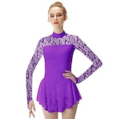 billige Figur skating kjoler-Kjole til kunstløp Dame Jente Skøyteløp Kjoler Drakter Hvit Gul Mørk Lilla Spandex Høy Elastisitet Profesjonell Konkurranse Skøyteklær Mote Langermet Kunstløp