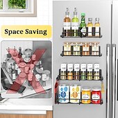 abordables Almacenamiento para la cocina-1 paquete de organizador magnético para especias, estante magnético para especias para refrigerador, estante magnético para guardar especias, frascos, botellas, metal y negro