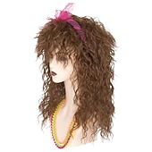 Недорогие Исторические парики-Партия париков для женщин костюмный парик 80-х длинный кудрявый коричневый парик аксессуары для карнавала (только парики) парики на Хэллоуин