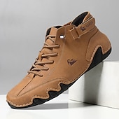 ieftine Adidași Bărbați-adidași verzi, casual, înalți, din piele artificială, pentru bărbați – pantofi ușori, respirabili, cusături manual, cu șireturi, pentru activități în aer liber