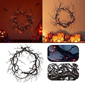 cheap Artificial Flowers &amp; Wreaths-Halloween Wreath Decoration for Front Door Orange Lights Glitter Black Branch Wreath Halloween Decorations Home Indoor Outdoor Party Wall Decor Vintage Outside Hanging Window Garland Yard Scary