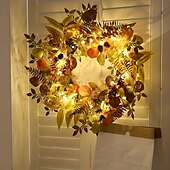 billige Halloween innendørs-22tommer Høst Kunstig Plante LED Lys Krans Hjem Høytid Utendørs Hage Fest Frontdør Vegg Dekorasjon Halloween