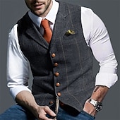 cheap Men&#039;s Vest-Men&#039;s Vest Waistcoat Daily Wear Going out Vintage Fashion Spring &amp;  Fall Buttons Polyester Comfortable Plain Single Breasted V Neck Regular Fit Deep Green Navy Dark Gray Light Grey Vest