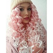 economico Parrucche trendy sintetiche-lunghe parrucche ricci rosa per le donne riscaldano la parrucca riccia ondulata sintetica a strati parrucca di sostituzione dei capelli gonfi riccioli sciolti parrucca da festa quotidiana