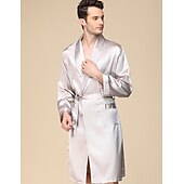 cheap Men&#039;s Robes-Men&#039;s Robe Silk Robe Sleepwear Plain Stylish Casual Comfort Home Daily Bed Faux Silk Comfort Summer Spring Silver Blue