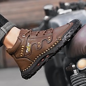 cheap Hiking Boots-Men&#039;s Brown Faux Leather Outdoor Hiking Boots with Handcrafted Stitching, Lace-Up Design, and Non-Slip Sole - Durable and Comfortable Adventure Footwear