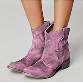 abordables Bottines-bottines western en faux daim marron pour femmes – bottes de cowboy à talon bas de style vintage pour tenues décontractées