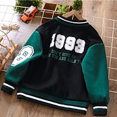 billiga Jackor och rockar för pojkar-barn pojkar ytterkläder basebolljackor ytterkläder färg block bokstav långärmad fickkappa skolsport mode streetwear grön höst vinter 7-13 år