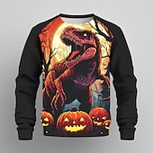 billige Guttens Halloween-kostymer-Gutt 3D Dyr Gresskar Dinosaur Genser Langermet 3D-utskrift Sommer Høst Mote Gatemote Kul Barn 3-12 år utendørs Halloween Avslappet Normal