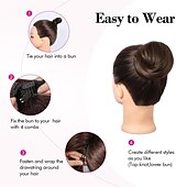 abordables Queue-de-cheval-chignon en désordre haut noeud clip en chignon faux chignon queue de cheval extension 12 pouces synthétique chignon chignon postiche pour les femmes noir