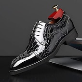 economico Formale-scarpe oxford da uomo in pelle verniciata bordeaux con dettagli brogue e motivo coccodrillo - eleganti scarpe eleganti con lacci per occasioni formali