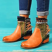 ieftine Botine-cizme boho chic de damă cu mozaic colorat și fermoar – cizme cu șireturi în stil vintage pentru toamnă și iarnă
