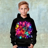 billiga Pojkens 3D Vision &amp; Geometri-Pojkar 3D Grafisk Geometrisk Färgblock Huvtröja Långärmad 3D-tryck Vår Höst Vinter Mode Streetwear Häftig Barn 3-12 år Utomhus Ledigt Dagligen Normal