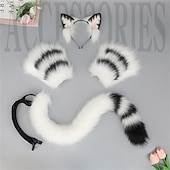 baratos Acessórios de penteados-Bonito de pelúcia besta orelha headwear luvas de dedo aberto besta cauda cosplay prop acessórios acessórios para o cabelo conjunto cauda gato
