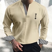 cheap Men&#039;s Dress Shirts-Men&#039;s Shirt Dress Shirt Plaid Outdoor Casual White Blue Green Khaki Long Sleeve V Neck Summer Fall Clothing Apparel Print
