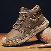 cheap Hiking Boots-Men&#039;s Brown Faux Leather Outdoor Hiking Boots with Handcrafted Stitching, Lace-Up Design, and Non-Slip Sole - Durable and Comfortable Adventure Footwear