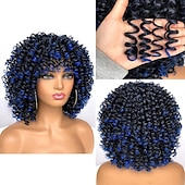abordables Perruques de qualité supérieure-perruque afro bouclée avec une frange perruques courtes crépus bouclés pour les femmes noires fibre synthétique cheveux doux perruque afro courte bouclée