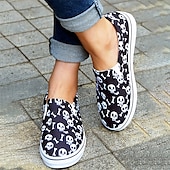 levne Dámské nazouváky a mokasíny-dámské halloween dýňové slip-on boty - pohodlné plátěné tenisky s potiskem jack-o&#039;-lantern, ideální pro běžné nošení a halloween party