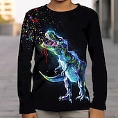 tanie 3D zwierzęta dla chłopca-Dla chłopców 3D Graficzny Wszechświat Dinozaur Podkoszulek T-shirt Długi rękaw Druk 3D Lato Wiosna Jesień Sport Moda Moda miejska Dzieci 3-12 lat Na zewnątrz Codzienny Regularny