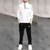 tanie Zestawy-2-częściowe zestawy dla dzieci chłopcy dresy strój list w paski zestaw z długim rękawem i zamkiem błyskawicznym sport codzienny jesień zima 7-13 lat biały