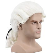 abordables Pelucas históricas-Peluca Rizada de Caballero Abogado Curly George Washington Cosplay Pelucas de Halloween Carnaval