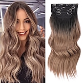 abordables Clip dans les extensions-4pcs clip dans les extensions de cheveux blond miel mélangé brun clair 20 pouces de long extensions de cheveux synthétiques ondulés