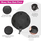 abordables Queue-de-cheval-chignon en désordre haut noeud clip en chignon faux chignon queue de cheval extension 12 pouces synthétique chignon chignon postiche pour les femmes noir