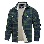 preiswerte Herrenjacken &amp; Herrenmäntel-Herren Trucker Jacke Hemdjacke Shacket Flanell-Fleecejacke Outdoor Freizeitskleidung Warm Knopf Tasche Herbst Winter Farbblock Modisch Strassenmode Kargen Standard kleiner Finger Schwarz Marinenblau