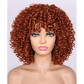 abordables Perruques de qualité supérieure-perruque afro bouclée avec une frange perruques courtes crépus bouclés pour les femmes noires fibre synthétique cheveux doux perruque afro courte bouclée