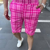 お買い得  ワークショーツ-男性用 ピンクのショーツ ショーツ チノパンツ バミューダショーツ ワークショーツ ポケット ドローストリング プリント グリッド / タータンチェック 高通気性 ソフト 膝丈 カジュアル 日常 祝日 シンプル フォーマル グレーグリーン ブラック / ホワイト マイクロエラスティック