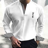 cheap Men&#039;s Dress Shirts-Men&#039;s Shirt Dress Shirt Plaid Outdoor Casual White Blue Green Khaki Long Sleeve V Neck Summer Fall Clothing Apparel Print