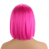economico Parrucche di Carnevale-parrucca fucsia per donna parrucca caschetto rosa fucsia parrucca magenta corta dritta parte centrale parrucche sintetiche resistenti al calore per feste in costume cosplay