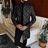 cheap Men&#039;s Print Lightweight Coats-Men&#039;s Plaid / Check Geometry Winter Coat Overcoat Coat Warm Breathable Comfortable Fashion Streetwear Business Work Wear to work Going out Pocket Print Fall &amp; Winter Turndown Long Sleeve Black Gray