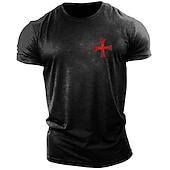 voordelige Grafisch T -shirt voor heren-Mannen&#039;s Witte Korte Mouw T-Shirt met Templar Kruis Graphic Kruisvaarder Stijl