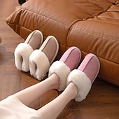 abordables Claquettes et tongs femme-pantoufles confortables doublées de polaire pour femmes avec col en fausse fourrure - chaussures d&#039;intérieur chaudes pour l&#039;hiver en rose et gris