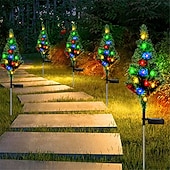 abordables lumières de Noël en plein air-Lumières de sapin de Noël solaires décorations de sapin de Noël en LED artificielles étanches à l’extérieur mini sapins de Noël pré-éclairés à énergie solaire avec lumières pour jardin pelouse chemin