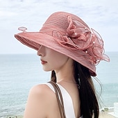 voordelige Feesthoeden-hoed Organza Kentucky Derby Kerk (83 Eenvoudig Boho Met Kant Bloem Helm Hoofddeksels