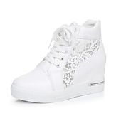 economico Sneakers da donna-sneakers da donna con zeppa traspiranti e pannello in pizzo – comode scarpe alte con lacci per uscite casual e abbigliamento estivo